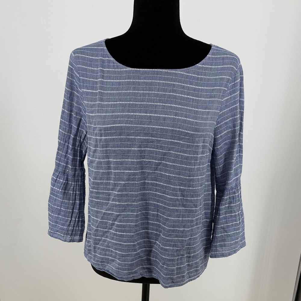Tommy Hilfiger 100% Cotton Blue Striped Bell Sleeve Top size medium